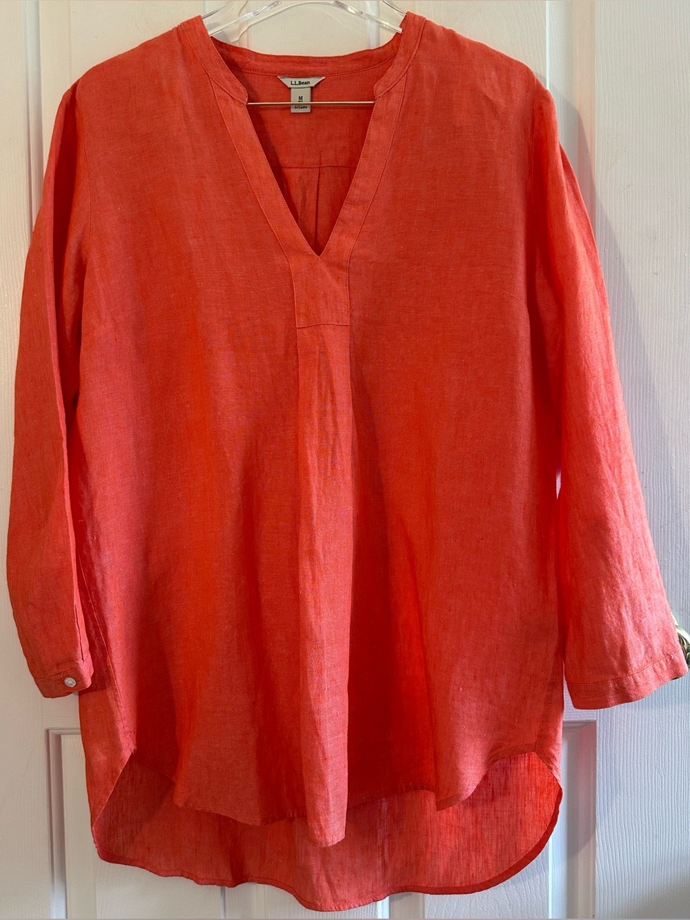 L.L. BEAN Women’s M 100% Linen Capsule Breathable Washable Coral Tunic V Neck